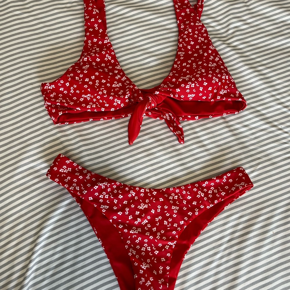 reversible red and white flower bikini